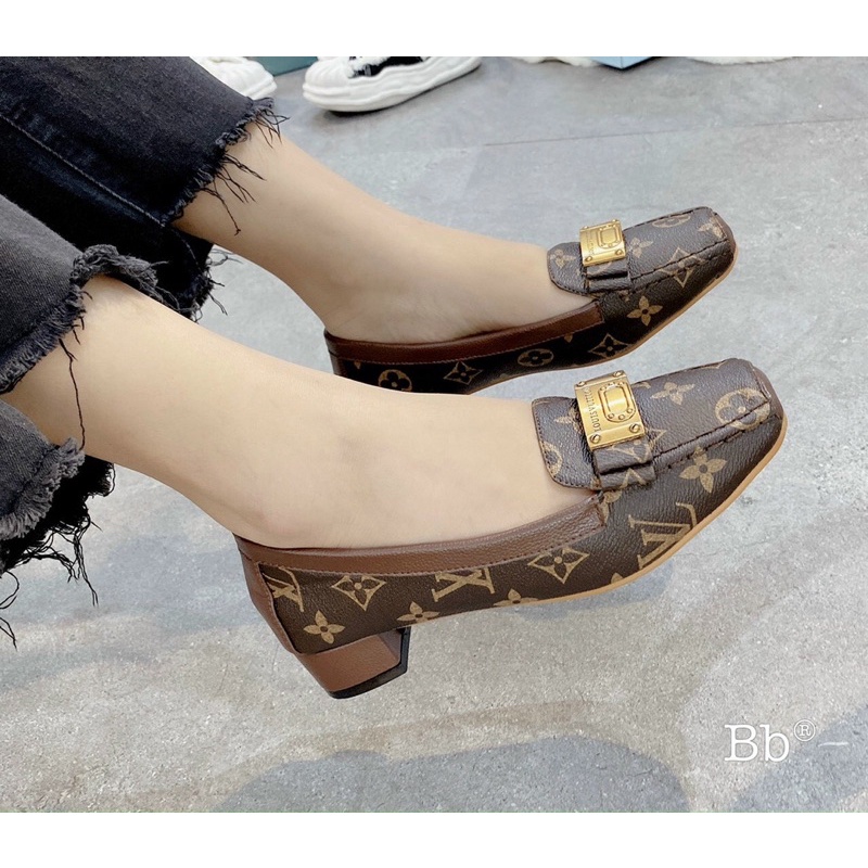 Giày lv mũi vuông gót vuông hàng super fullbox bill túi giấy