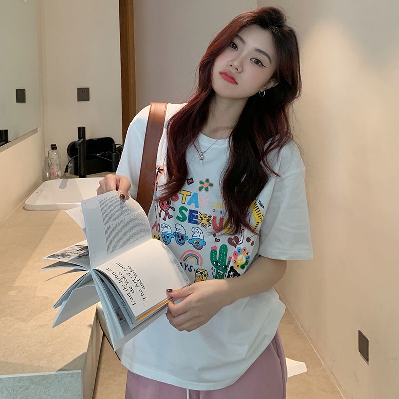 Áo Thun Ngắn Tay In Họa Tiết Hoạt Hình Xinh Xắn Dành Cho Nữ