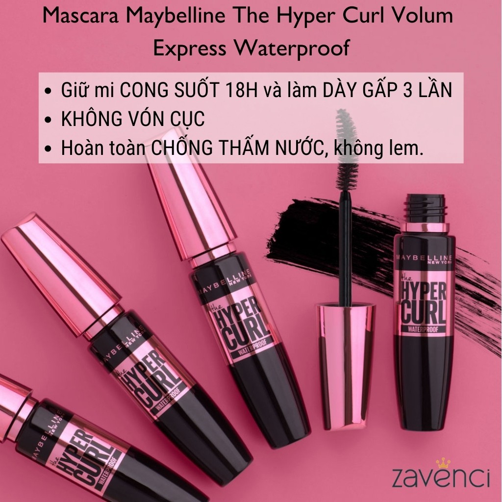 Mascara MAYBELINE The Hyper Curl Volum Express Waterproof Dài Cong Mi Chống Thấm Nước (9,2ml)