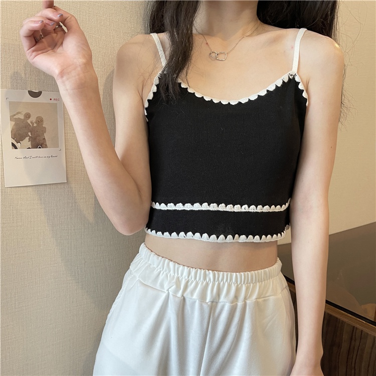 Áo hai dây ZHELIHANGFEI dệt kim phối ren quyến rũ