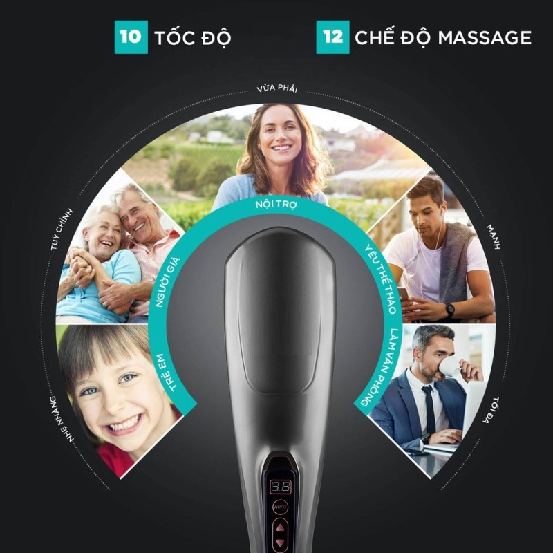 Máy massage cầm tay OTAWA đấm lưng xoa bóp cổ vai gáy sạc pin 6 đầu 10 tốc độ 12 chế độ xóa tan đau nhức mỏi MS19