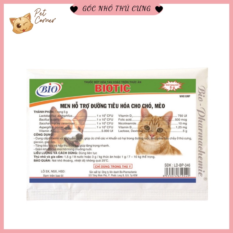 Men tiêu hóa cho chó mèo Biotic 5gr (Hỗ trợ đường ruột cho thú cưng)