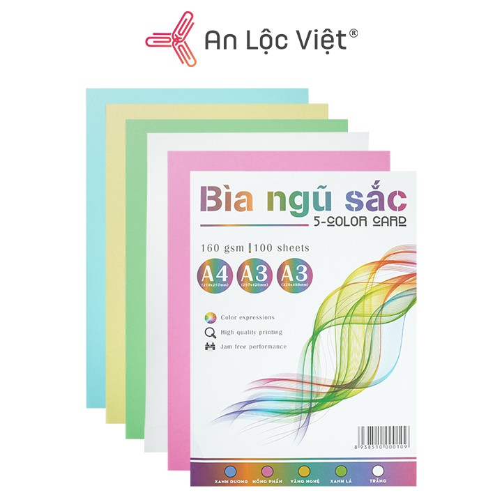 Giấy bìa màu A4 Ngũ Sắc 160 gsm (100 tờ)