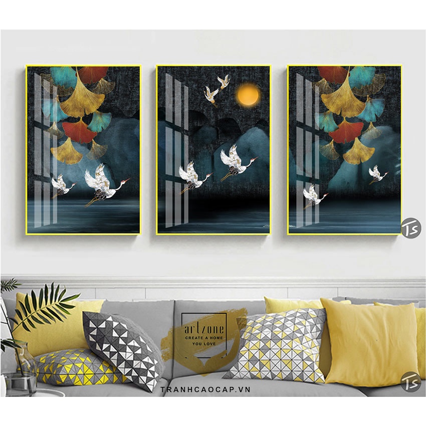 Tranh treo tường decor trang trí phòng khách chất liệu Canvas hiện đại Bắc Âu khung nhôm hoặc composite