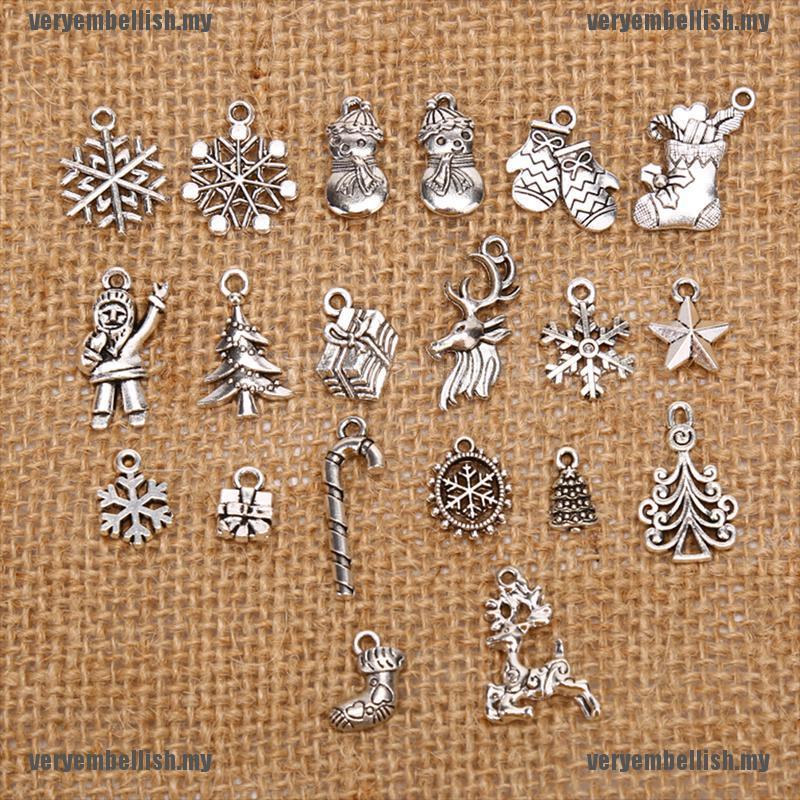 CHARMS Set 19 Mặt Dây Chuyền Bạc Phong Cách Giáng Sinh