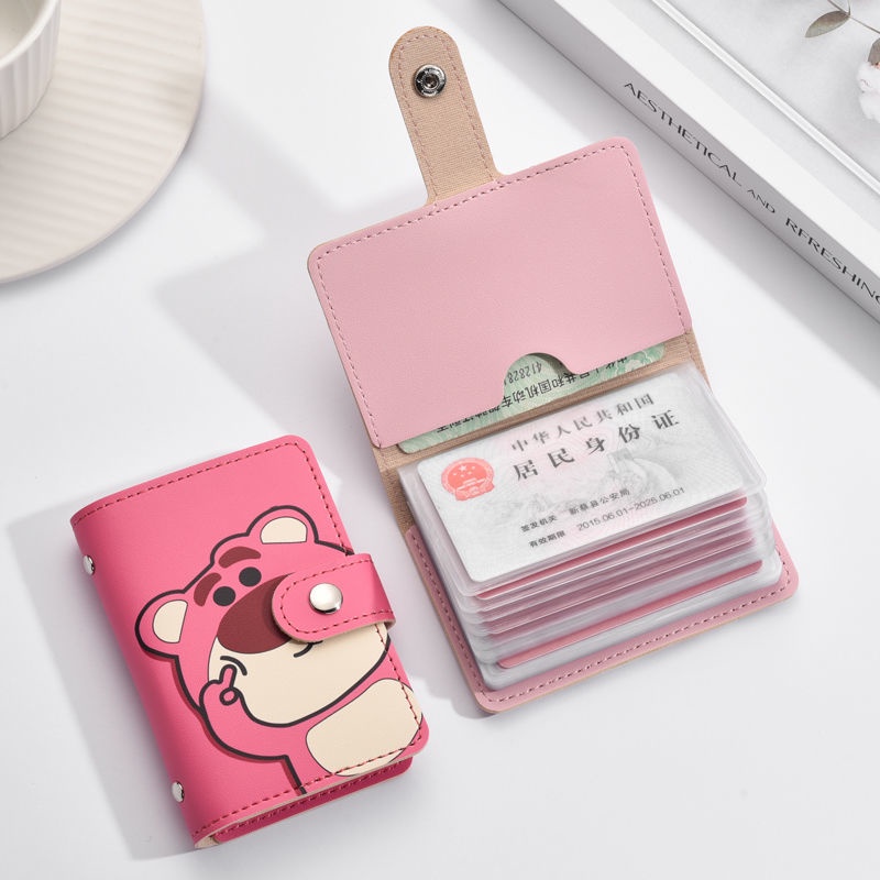 Ví Đựng Thẻ 20 Ngăn Chống Khử Từ Họa Tiết Gấu Dâu Tây Dễ Thương Cho Nữ