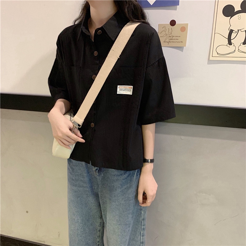 SUXI Áo Sơ Mi Thiết Kế Tay Ngắn Dáng Rộng Kiểu Cách Retro Cho Nữ