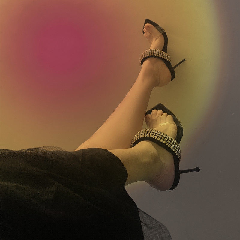 Giày Cao Gót。 Xăng đan Cao Gót Mũi Vuông Quai Trong Suốt Đính Đá Thời Trang Quyến Rũ Dành Cho Nữ 2022