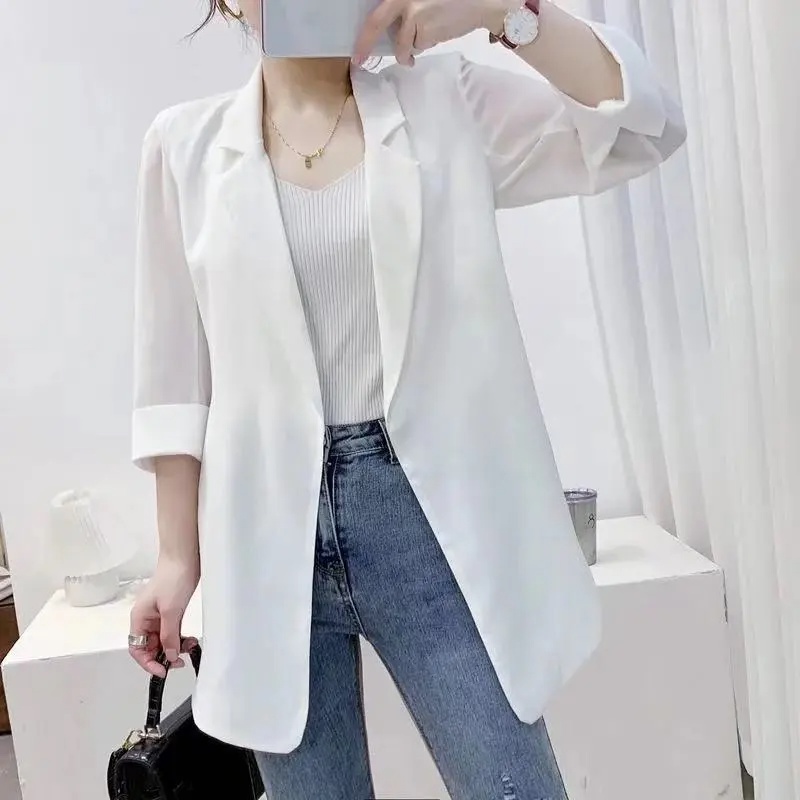 Áo Khoác chiffon Mỏng Màu Trắng Dáng Rộng Phong Cách Phương Tây Dành Cho Nữ