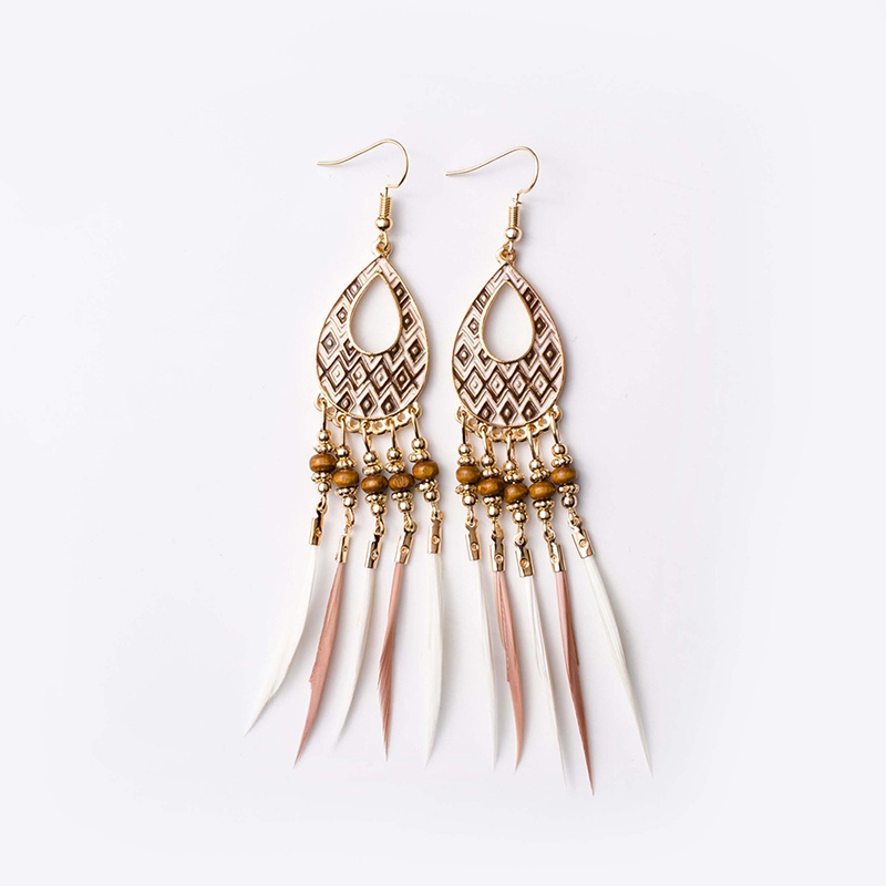 Bohemian Ethnic Style Earrings Feather Tassel Earrings Earrings Ladies Vintage Alloy Jewelry