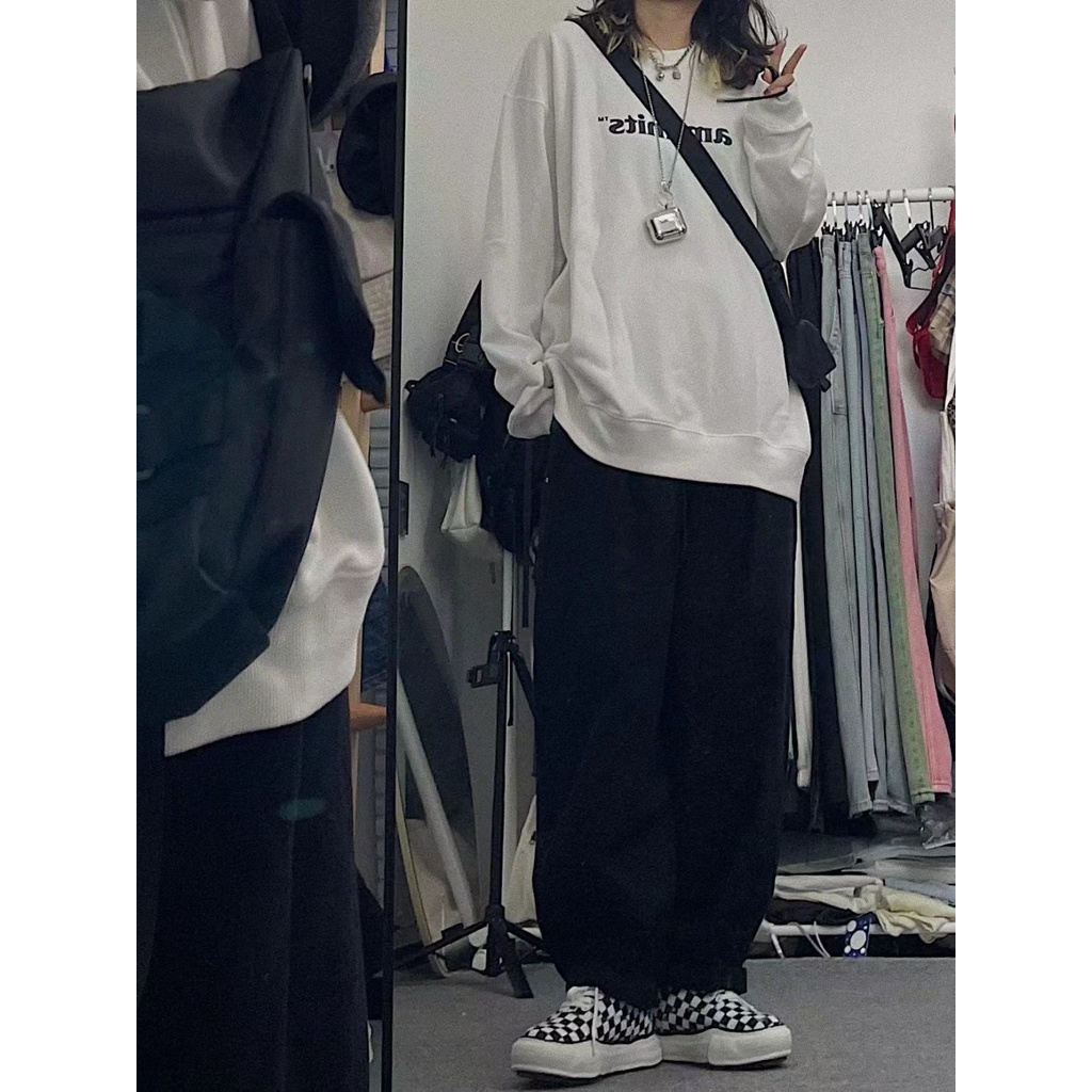 Quần ống rộng Lưng Cao 3 Màu Sắc Lựa Chọn Phong Cách retro Mỹ Cho Nữ