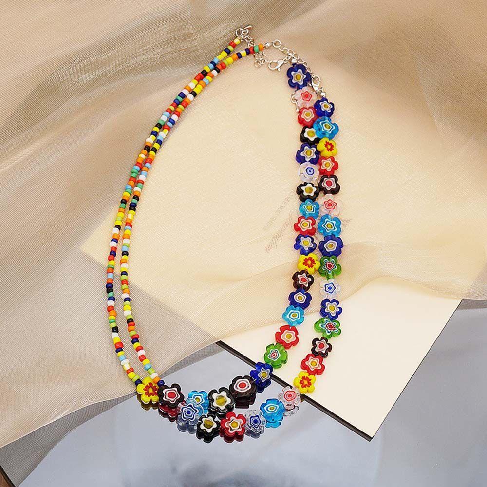 Vòng cổ Mặt Hoa Thủy Tinh Phong Cách Bohemian Thời Trang WMES15H|Vòng cổ Chuỗi Hạt Nhiều Màu Sắc