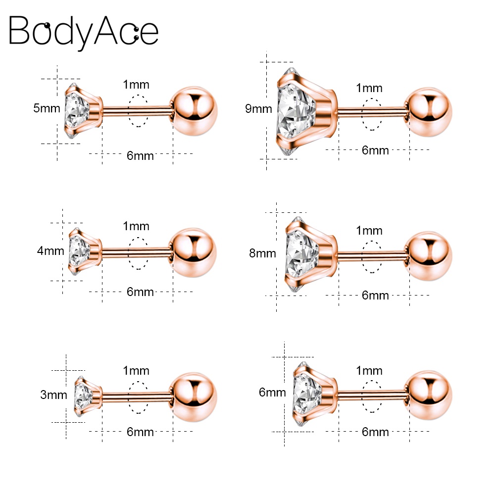 Set 6 Đôi Khuyên Tai 18G Đính Đá Thời Trang Dành Cho Nữ