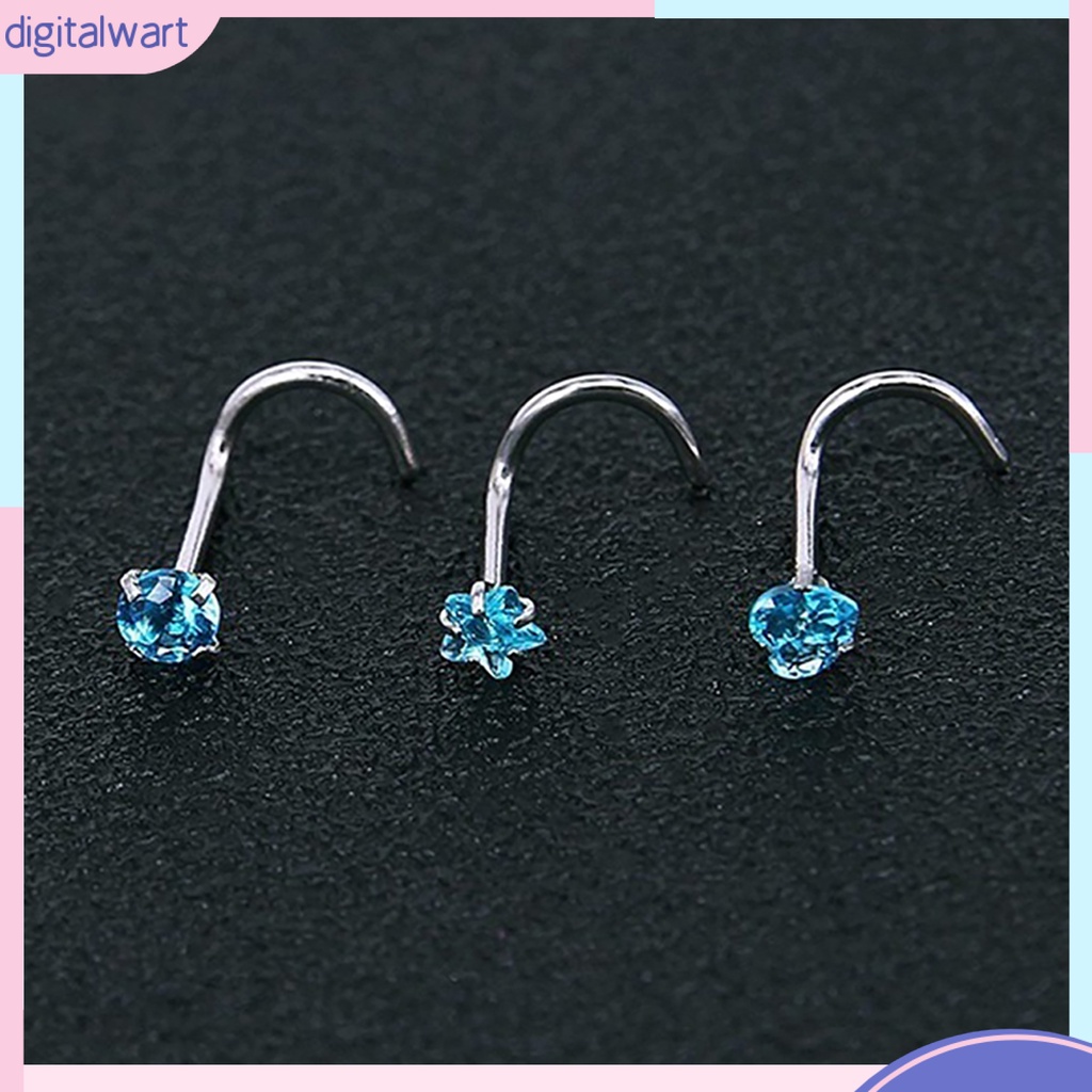 Set 3 Khuyên Mũi Bằng Thép Không Gỉ Đính Đá Cá Tính