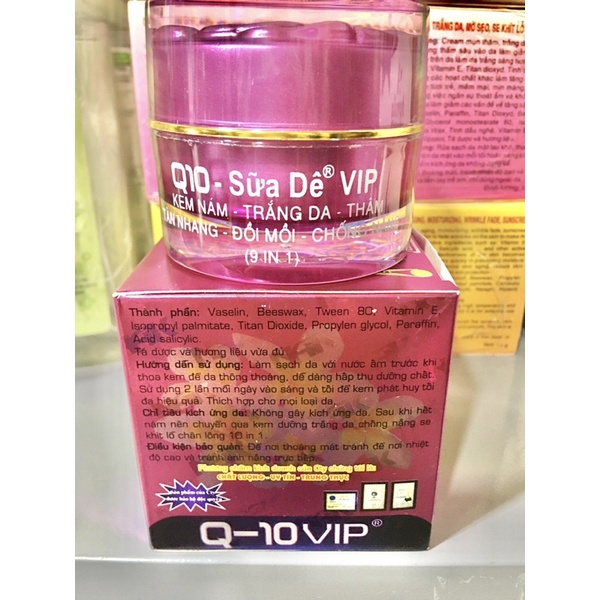 Kem Q10 Sữa Dê 9 tác dụng VIP nám-trắng da-mờ thâm-chống nắng hủ 30g