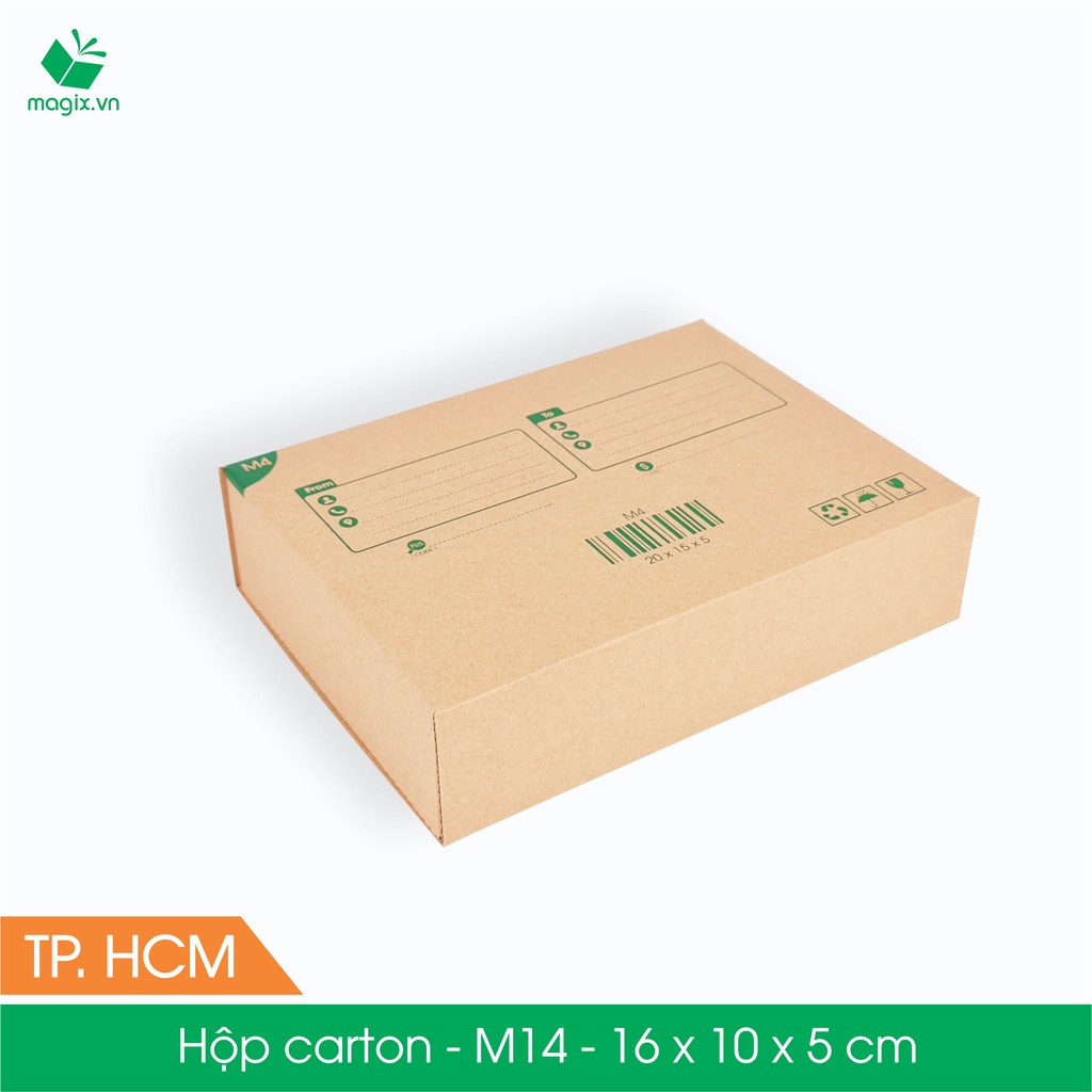 M14 - 16x10x5 cm - 100 Thùng hộp carton đóng hàng + tặng 50 decal HÀNG DỄ VỠ