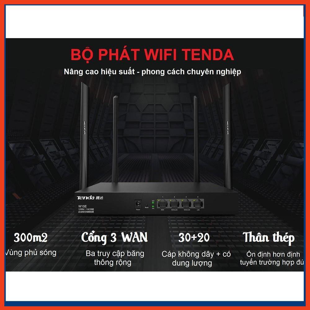 Bộ Phát WIFI Tenda W15e Ac1200mps Mạng Doanh Nghiệp 50 User  - Bảo hành uy tín 1 đổi 1