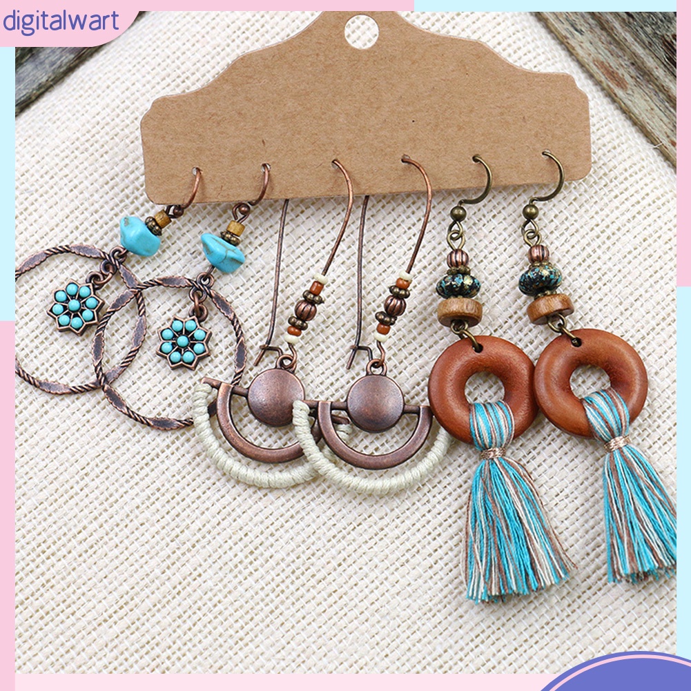 Set 3 đôi bông tai nhiều kiểu dáng tua rua phong cách cổ điển cho nữ