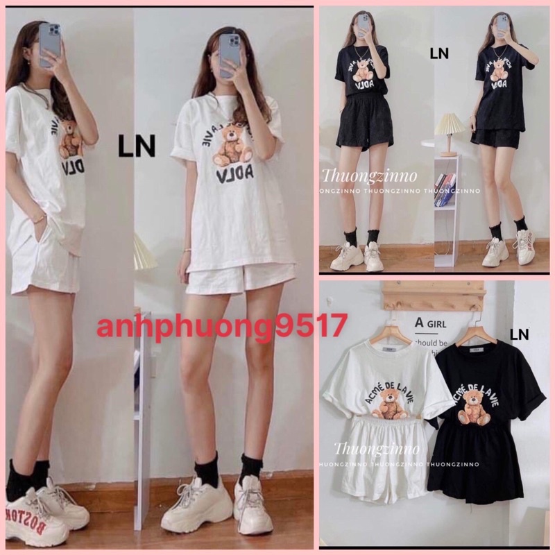 Set Bộ Quần áo thể thao nam nữ Gấu LV♥️Bộ hè ngắn tay ❤ Áo thun+Quần short gió mùa hè phong cách Hàn Quốc