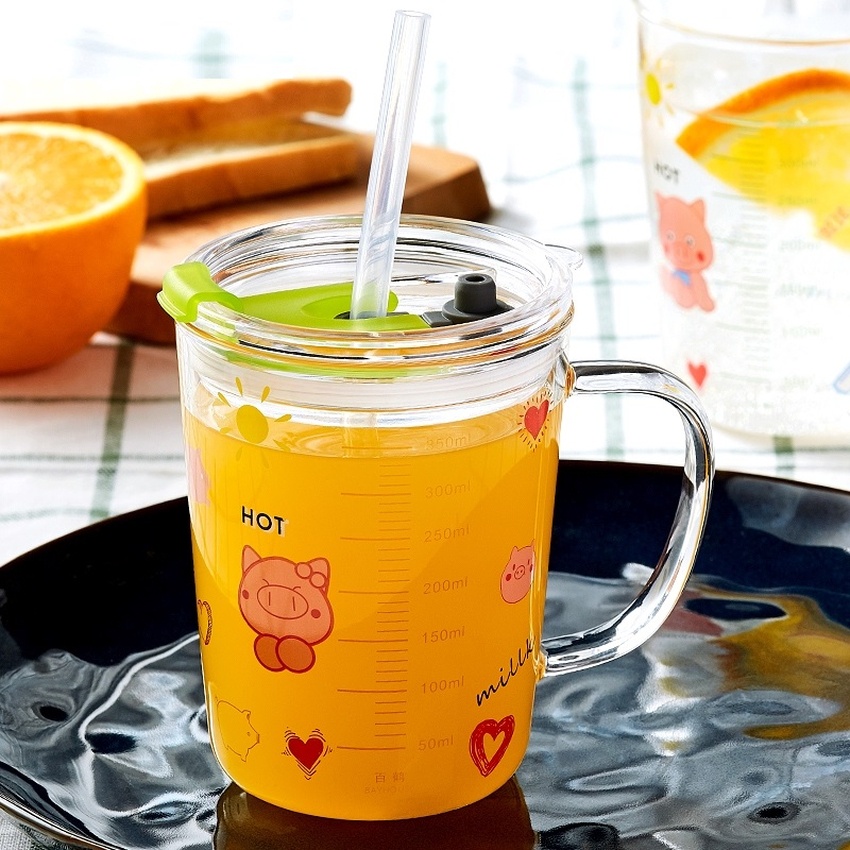 Combo 4 Cốc thủy tinh pha các loại đồ uống siêu tiện lợi ly giữ nhiệt có nắp đậy tặng ống hút chịu nhiệt 150 độ Angola