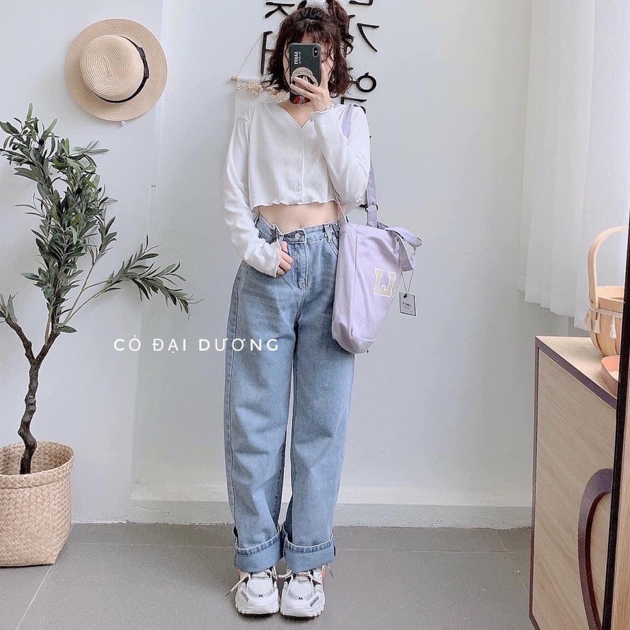 Áo croptop 4 cúc cổ tim - Áo len tăm dài tay cúc dọc siêu xinh - CM Shop