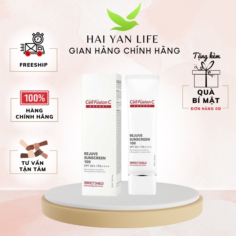 KCN bảo vệ, tái tạo da Rejuve Sunscreen 100 SPF50+, PA++++ | Cell Fusion C Expert Hàn Quốc - tuýp 50ml