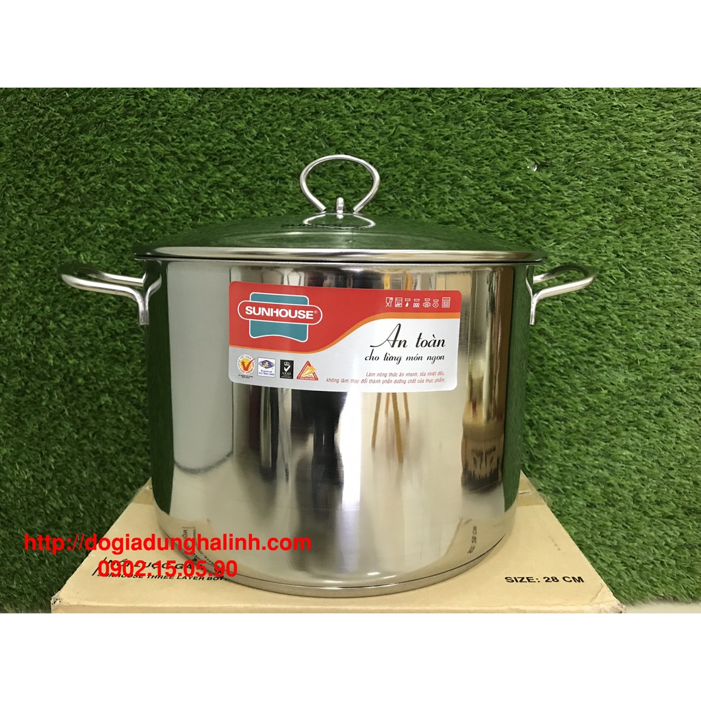 Nồi luộc gà, nồi Sunhouse inox đáy 3 lớp đường kính 28cm cao cấp dùng được mọi loại bếp (tsale sốc)