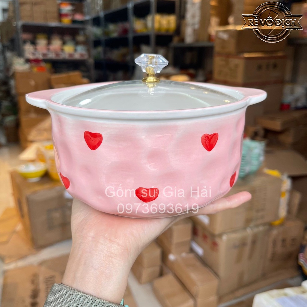 Tô sứ nắp kính úp mì sẵn 2 màu cực xinh
