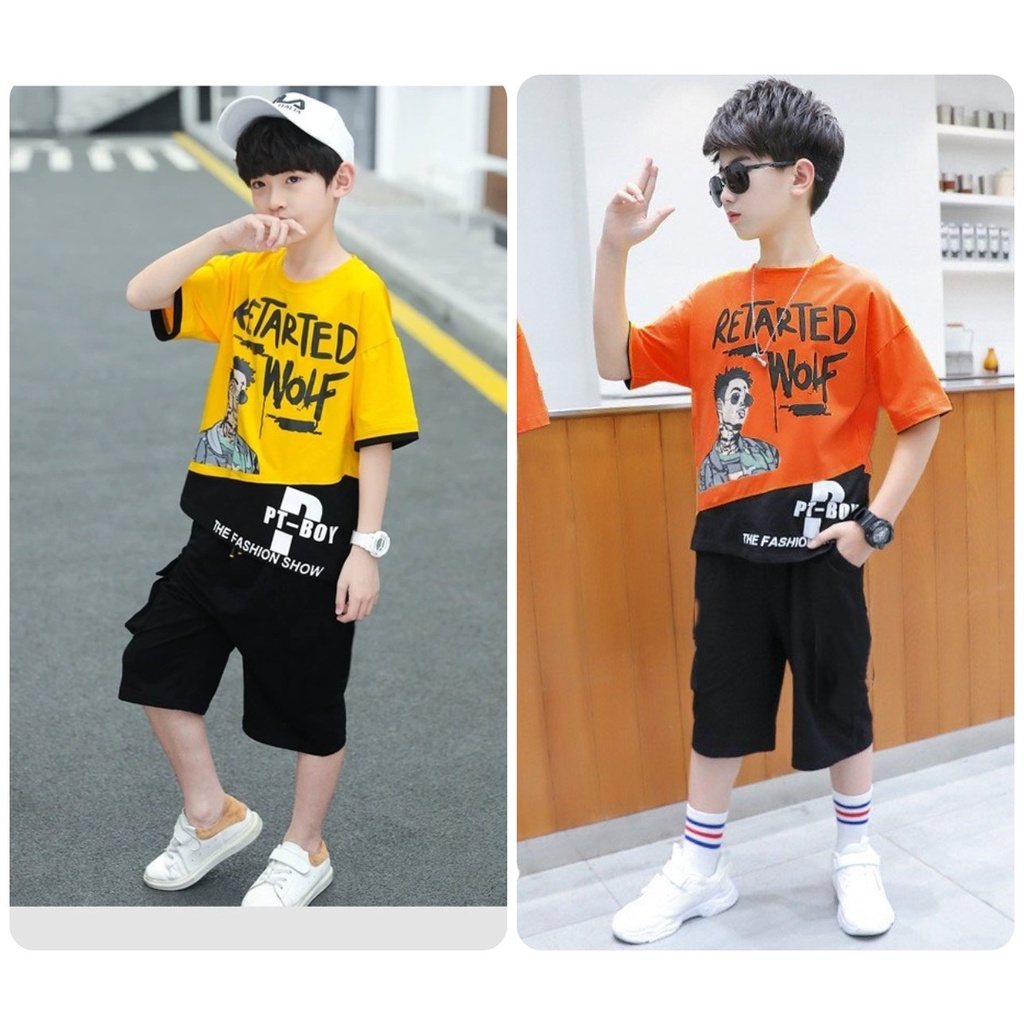 Bộ quần áo mùa hè cho bé trai 18-45kg chữ RETA. MA21.