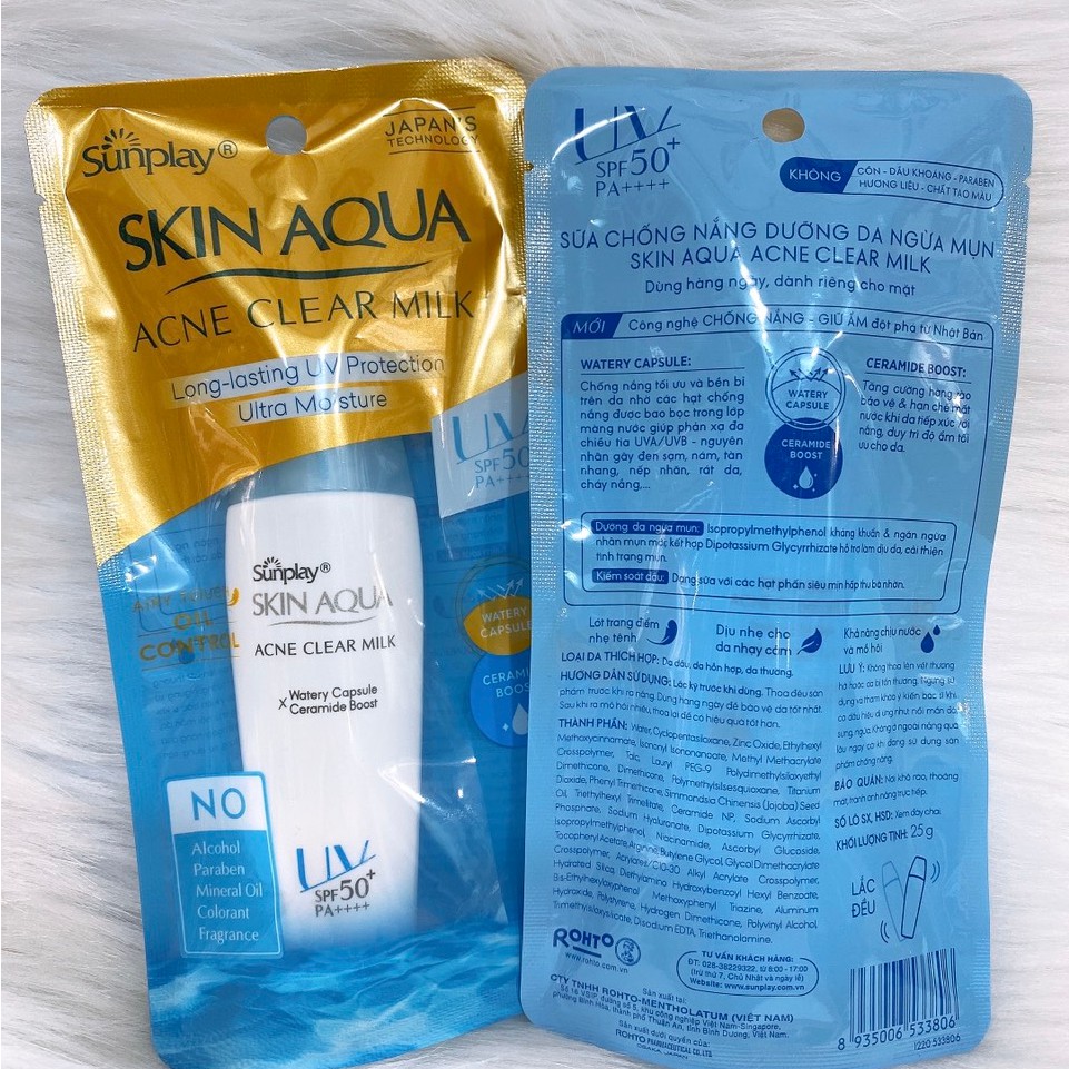 Sữa chống nắng dưỡng da ngừa mụn Sunplay Skin Aqua Acne Clear Milk 25gr