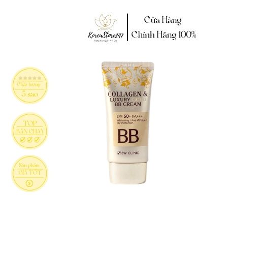 Kem Nền Trang Điểm 3 Trong 1 3W Clinic Collagen & Luxury Gold BB Cream SPF50+ PA+++ 50ml KoreaStore