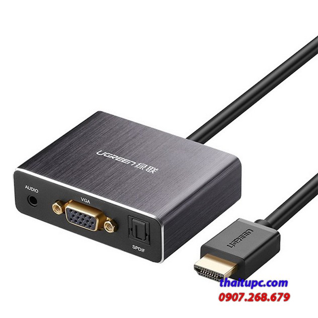 Cáp chuyển đổi HDMI to VGA + Audio và 1 cổng quang SPDIF chính hãng Ugreen 40282 cao cấp