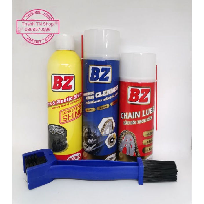 Combo 3 chai dưỡng sên Bz + Rửa sên Bz + dưỡng nhựa nhám BZ bàn chải