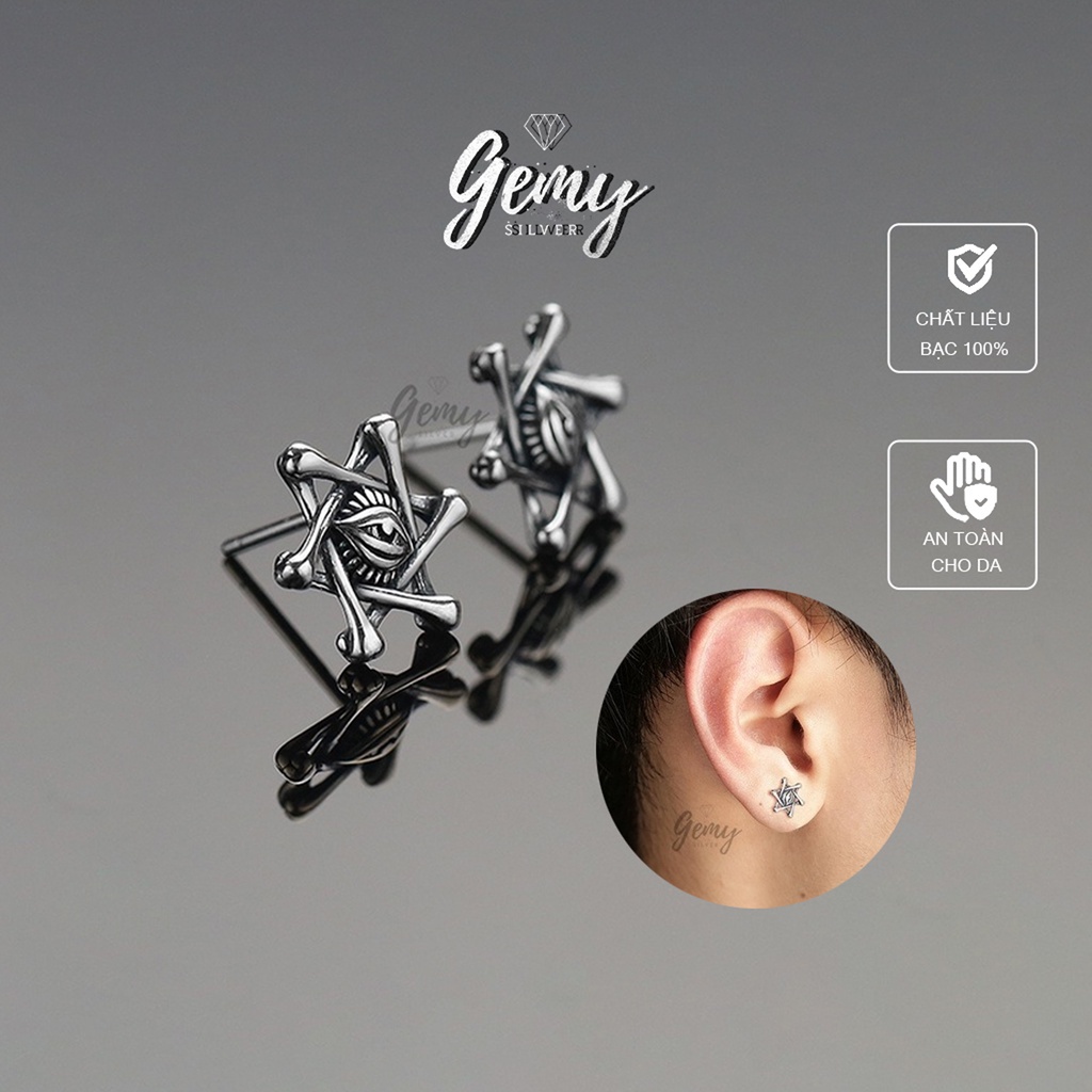 Khuyên tai nam bạc 925 hình con mắt đen Conjurer's Eyes độc đáo, cá tính, unisex (1 chiếc)| GEMY SILVER KN48