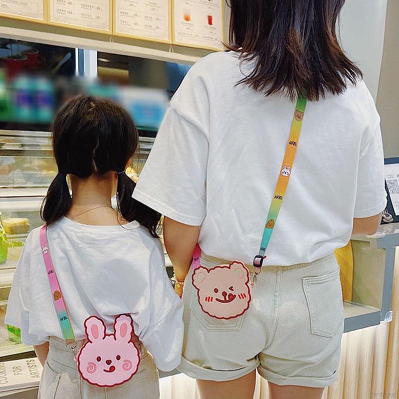 Túi đeo chéo bằng silicon mềm hình thỏ/gấu hoạt hình dễ thương đáng yêu cho bé