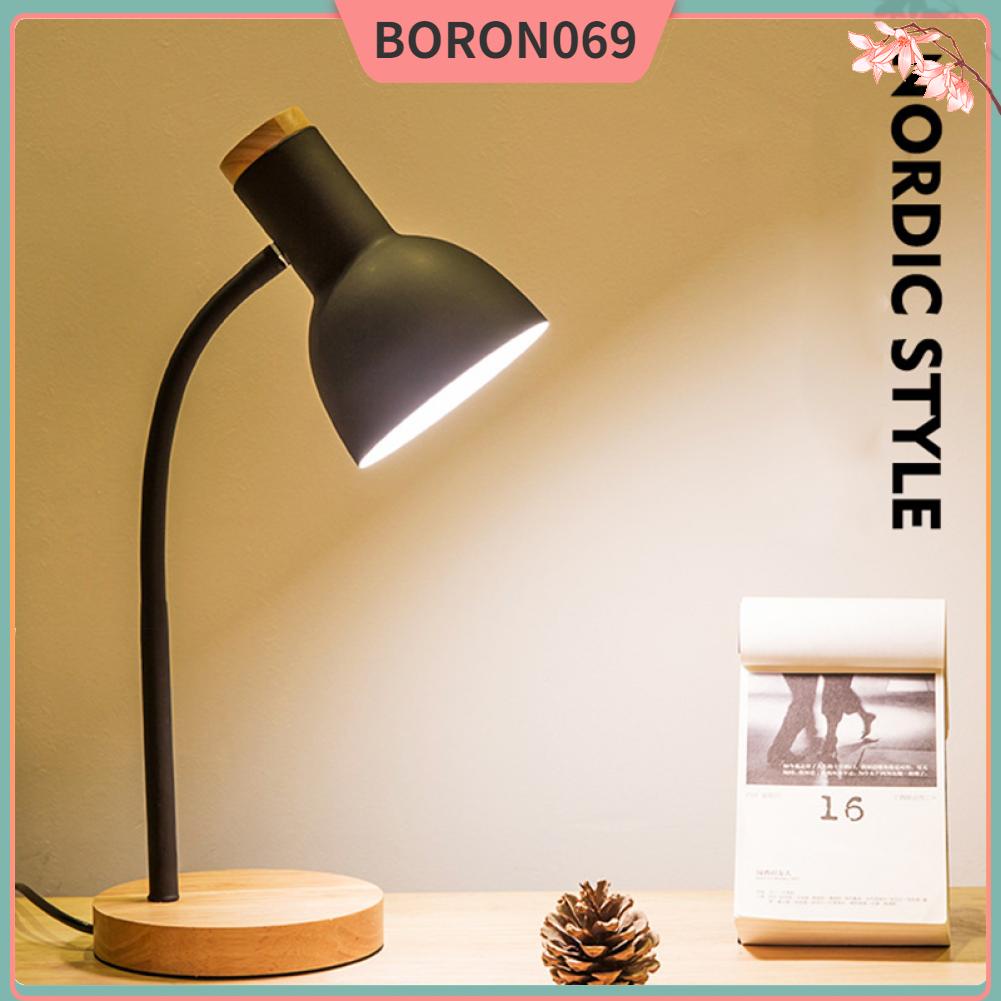 Boron069 Đèn bàn LED Bảo vệ mắt chống gỉ Ổn định Đế gỗ vững chắc Ống linh hoạt Cắm vào cho ký túc xá