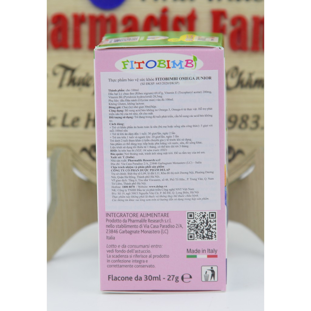 [Italia] Fitobimbi Omega Junior - Phát triển trí não cho bé -- Nhỏ giọt 30ml
