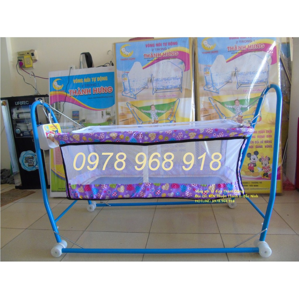 Nôi điện Võng xếp 2 Trong 1- Tặng kèm võng + màn chống muỗi cho bé Tặng 2 dây coloa