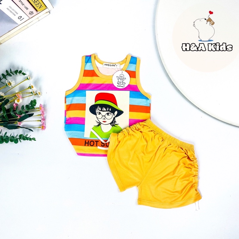 [8-18kg] Bộ đồ thun ba lỗ MINLYBABY kẻ sọc dễ thương cho Bé