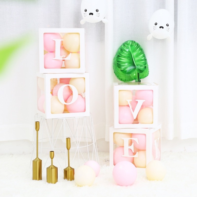 Hộp đựng bong bóng trong suốt màu trắng A-Z trang trí tiệc DIY