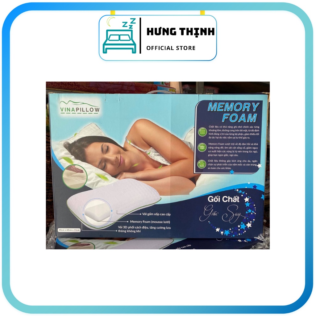 Gối nằm Memory Foam 40x60 chống trào ngược dạ dày đau vai gáy cao cấp