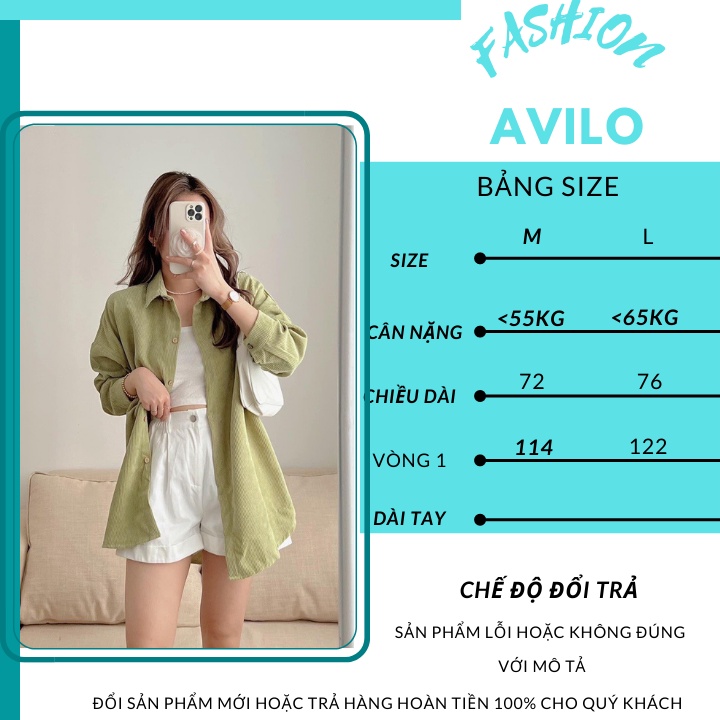 Áo sơ mi nữ form rộng tay dài chất nhung tăm khoác ngoài phủ mong AVILO SM09