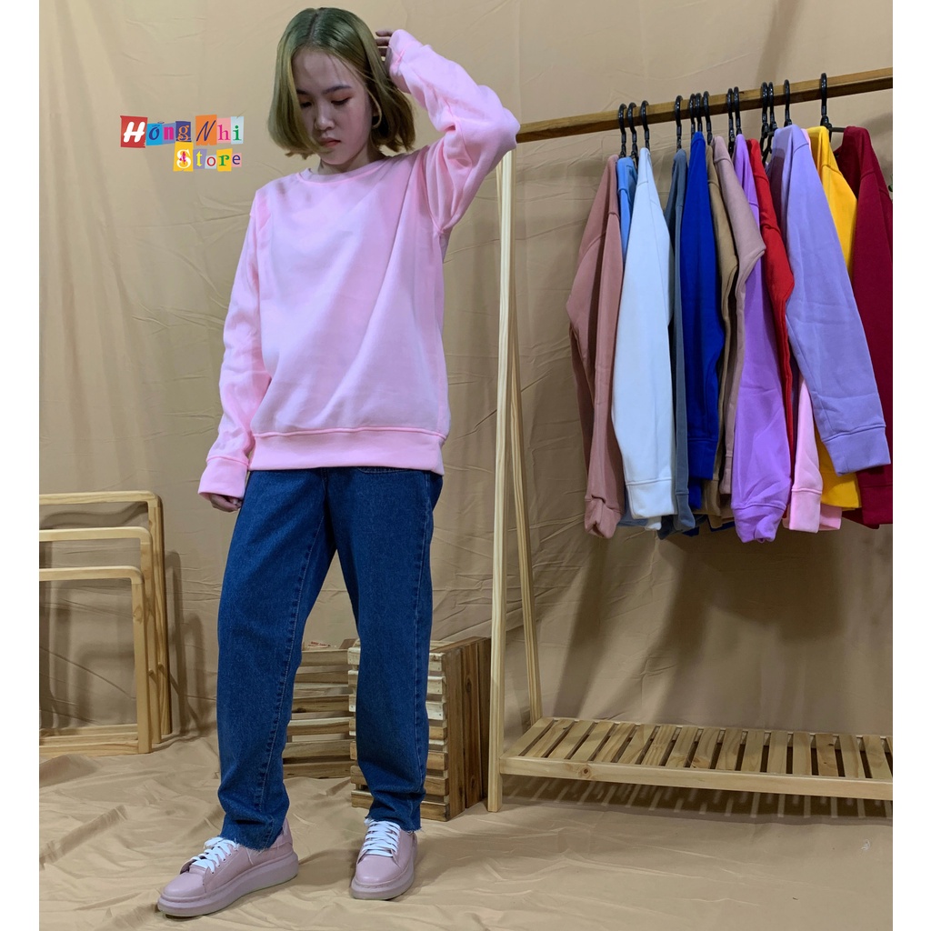 Áo Sweater Trơn Ulzzang Unisex Màu Hồng Tươi Chất Nỉ Bông Cao Cấp Dáng Rộng Nam Nữ - MM