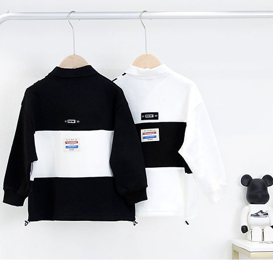 Áo sweater tay dài cổ bẻ họa tiết kẻ sọc thời trang 2021 cho bé