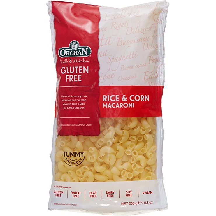 Nui Hình Ống Nhỏ Làm Từ Gạo &amp; Bắp Orgran Không Gluten - GLUTEN FREE Rice &amp; Corn Macaroni - Túi 250g