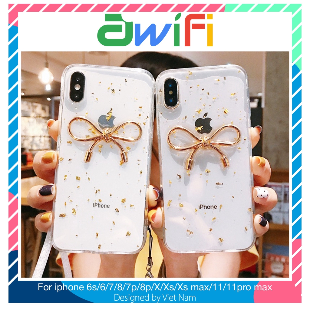 Ốp lưng iphone 3d nơ vàng kim tuyến 5/5s/6/6plus/6s/6splus/7/7plus/8/8plus/x/xr/xs/11/12/pro/max/plus/promax- Awifi B3-6