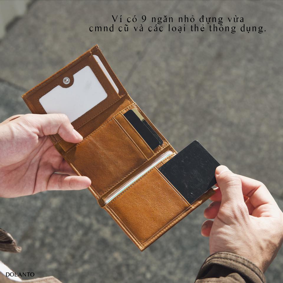 VÍ ĐỰNG THẺ MINI NAM NỮ Cardholder TRIFOLD Da Thật Cao Cấp Nhập Khẩu Thương Hiệu DOLANTO