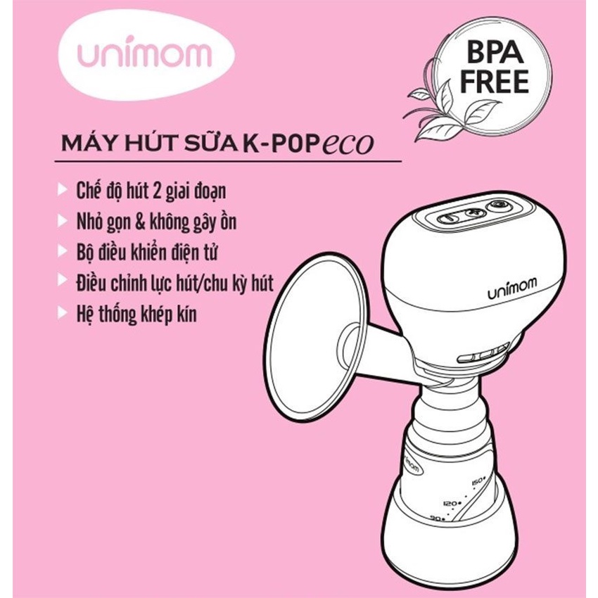 Máy hút sữa điện đơn K-pop Unimom chính hãng bảo hành toàn quốc có kèm bình sữa và núm ti 150ml