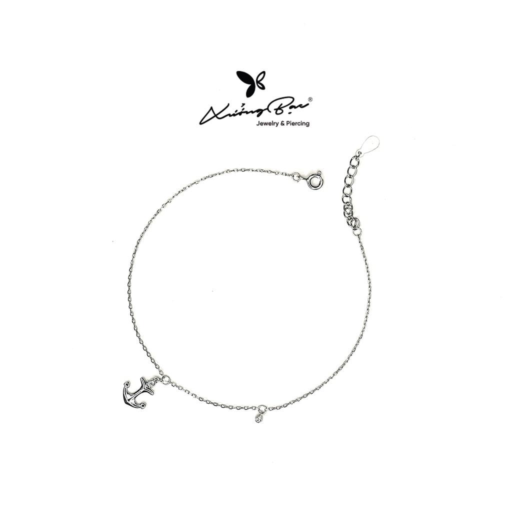 Lắc chân bạc 925 xích mỏ neo đẹp đá Xưởng Bạc thiết kế đeo chân. Lắc chân bạc 925, thiết kế hình mỏ neo có đá LCMN265