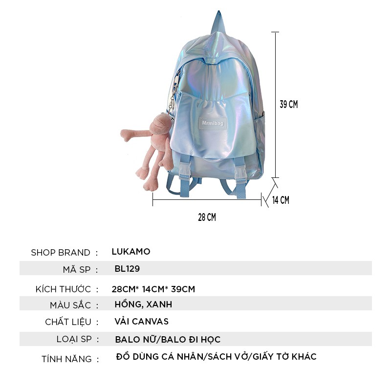 Balo nữ dễ thương đẹp đi học giá rẻ thời trang cá tính cute LUKAMO BL129 ( không có móc khóa gấu )